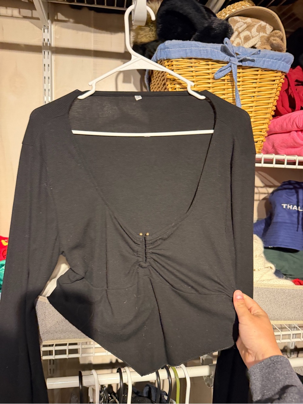 Amazon Black Long Sleeve Ruched V-Neck Top